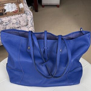 Stella & Dot Blue Pebbled Vegan Leather Tote Bag